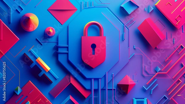 Fototapeta Abstract Digital Security Concept with Vibrant Colors and Geometric Shapes