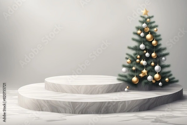 Obraz A card with many gift boxes and a wreath with the words Christmas on it.
