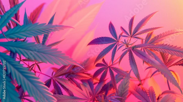 Fototapeta Photorealistic Marijuana Plants in Vibrant Gradient Light Setting