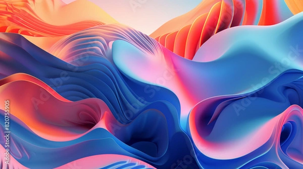 Fototapeta Colorful Abstract Background with Flowing Waves in Blue and Orange Shades