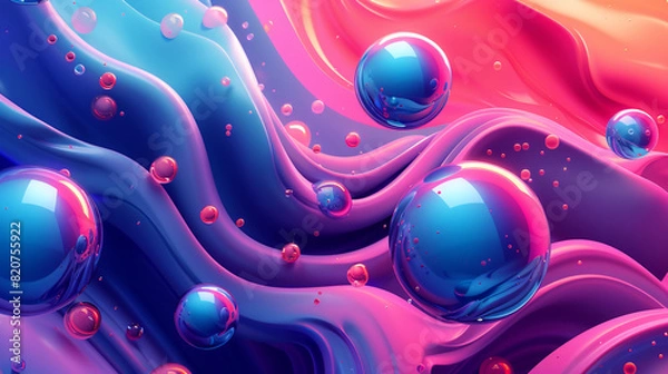 Fototapeta Colorful Abstract Background with Fluid Shapes and Floating Bubbles