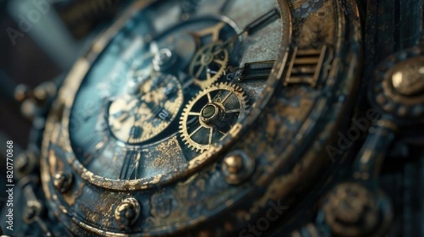 Fototapeta Detailed close up of a clock with visible gears. Suitable for technology or time management concepts