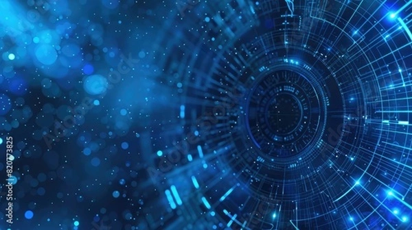 Fototapeta A technology themed background with abstract digital patterns and blue tones, ideal for corporate presentations