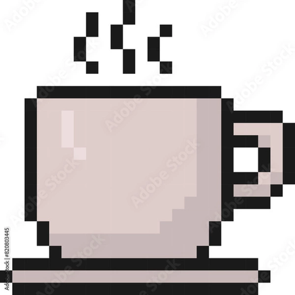 Obraz coffee or tea mug pixel art icon, beverage, pixelated, mosaic, 80s, 90s old arcade games style, items for video game, app, social media and more, vector illustration