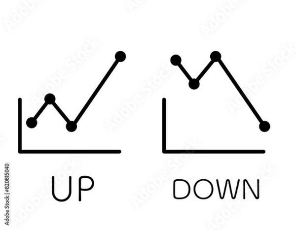 Fototapeta 折れ線グラフ　上昇　下降　アイコン素材　セット　（文字有り）
