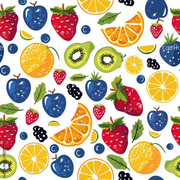 Fototapeta seamless retro style cute fruits theme pattern background