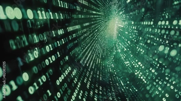 Fototapeta Data Stream Binary Code Cascades in a Hypnotic Luminous Flow