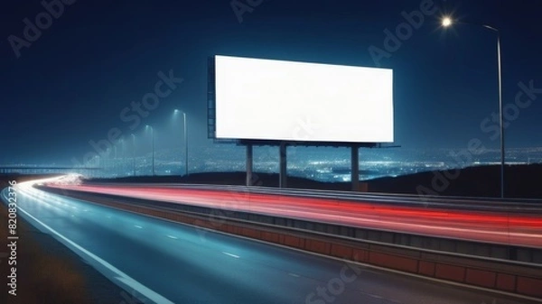 Obraz An empty billboard layout. urban life. next to the park area. the template for the design. a large advertising banner on the road

