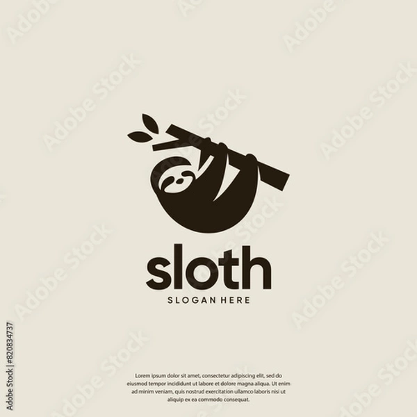Obraz sloth hanging, tree branch, logo design.