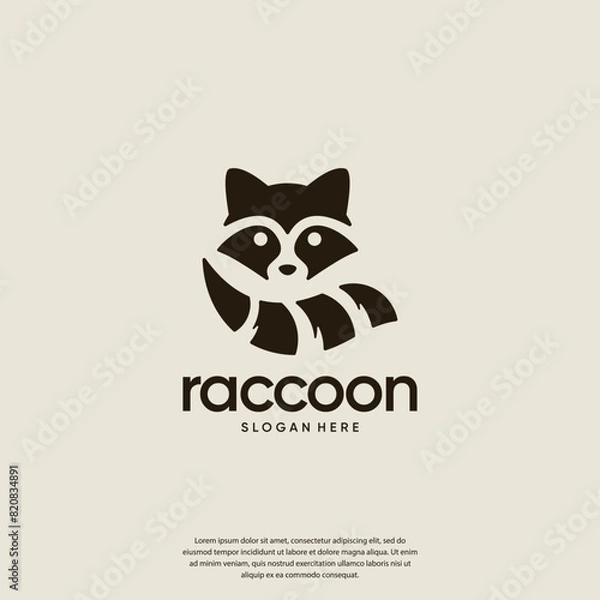 Obraz raccoon logo with coiled tail , brand identity , logo design vector.