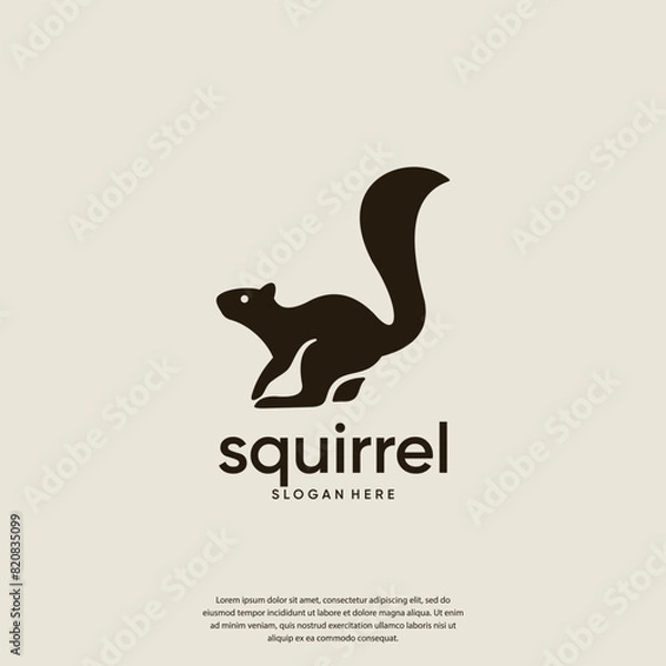 Obraz long-tailed squirrel, friendly and charming, logo design symbol.