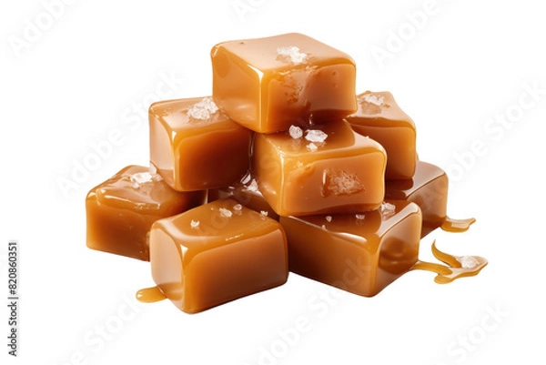 Fototapeta A Caramel Cascade: Sweet Delights on a Blank Canvas on Transparent PNG Background...