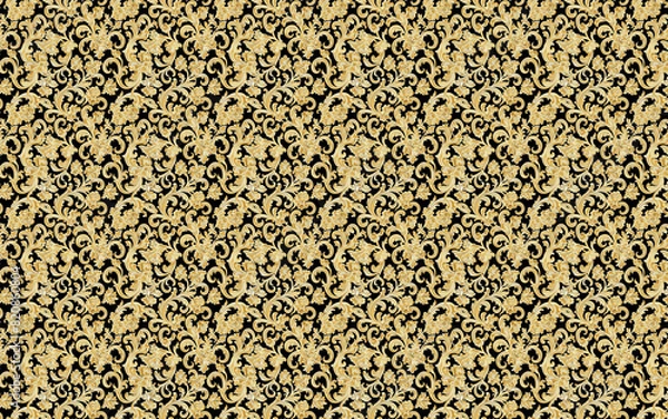 Fototapeta Gold floral pattern on black background