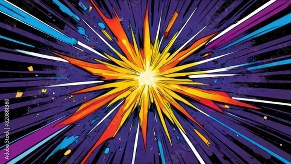 Fototapeta comic background illustration. comic-style explosion graphic with vibrant colors and dynamic action lines