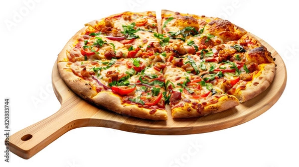 Obraz Culinary Delight: Pizza Perched on a Rustic Cutting Board