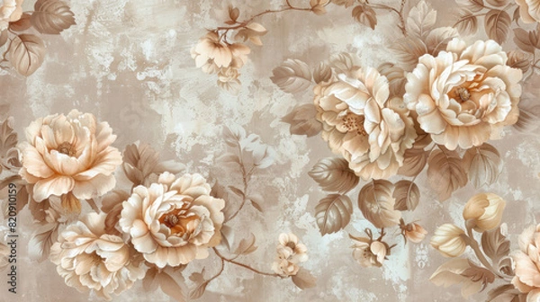 Fototapeta Dive into the elegance of vintage decor with a floral wallpaper design, boasting intricate details and muted hues that offer a romantic backdrop