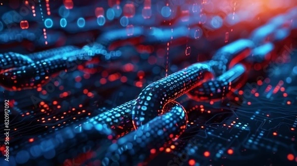 Fototapeta Detailed view of blockchain technology overlaid with digital security locks and market analysis