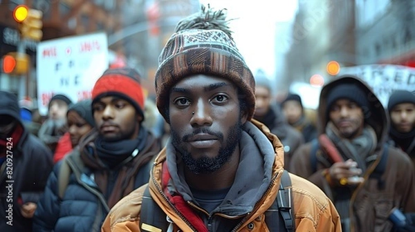 Fototapeta Protesters holding signs advocating for social justice and equality, illustrating the publicâ€™s role in demanding justice and systemic change. List of Art Media Photograph inspired by Spring magazine