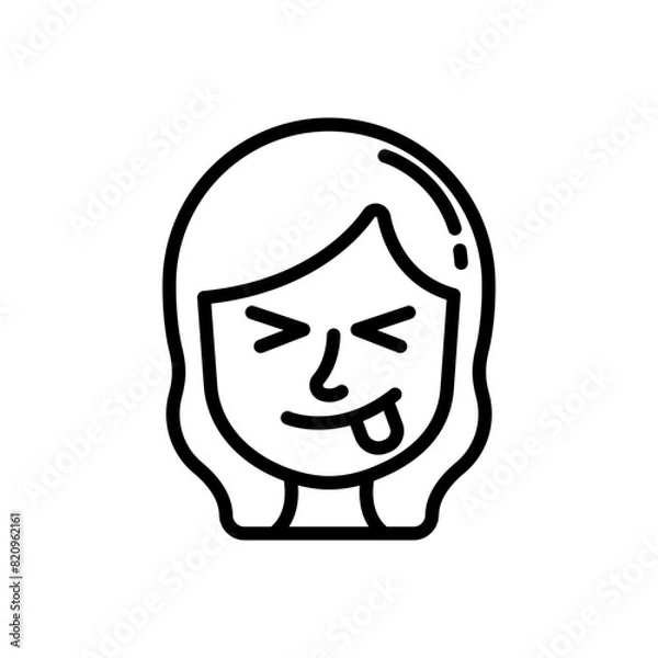 Fototapeta Face savoring food line icon. Girl emoji icon. Girl expression icon isolated on white background. Transparent background, minimalist symbol. Vector images
