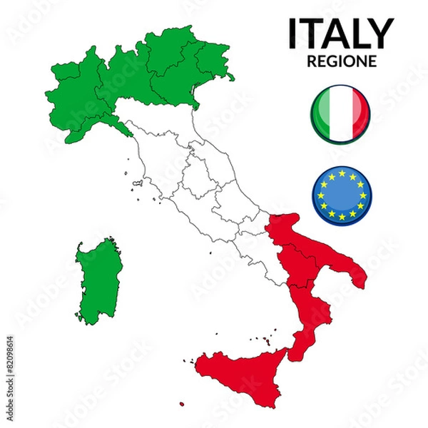 Obraz Regions map of Italy with flags