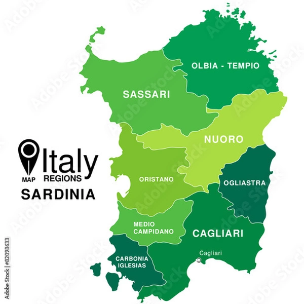 Obraz Mapa regionów Włoch. Mapa regionu Sardynii
