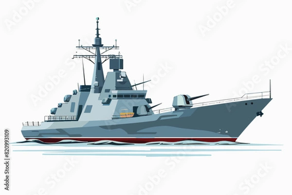 Fototapeta Illustration of a warship on a white background. Warfare. Navy.