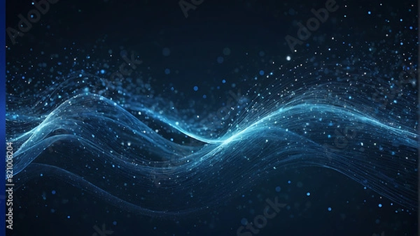Fototapeta Abstract Blue Particle Waves on a Dark Background
