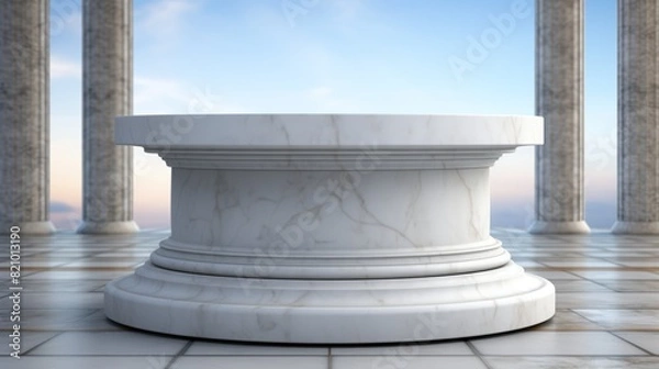 Fototapeta Luxurious 3d roman greek podium with white columns for classic product display and beauty design
