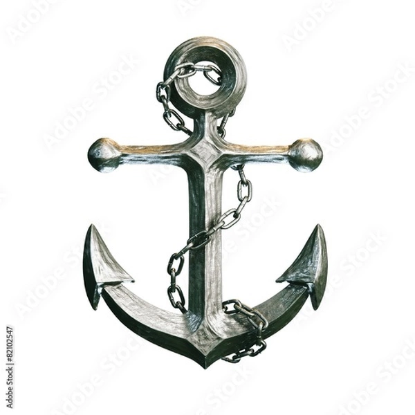 Fototapeta Highly detailed metallic anchor isolated on white background