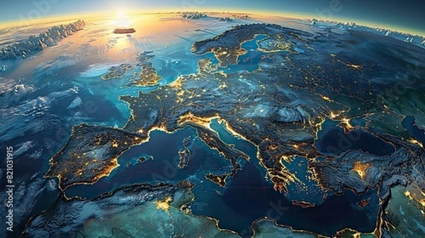 Fototapeta physical map of western europe with high resolution details flattened satellite view of planet earth its geography and topography elements of this image furnished .illustration