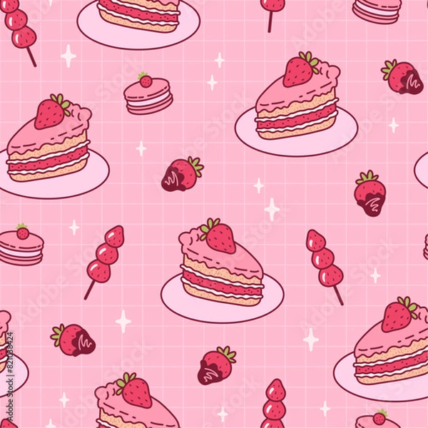Obraz Seamless pattern with cute pink desserts. Hand drawn vector background.