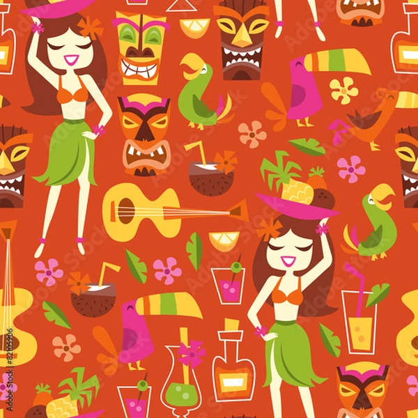 Obraz Retro Hawaiian Luau Party Seamless Pattern Background