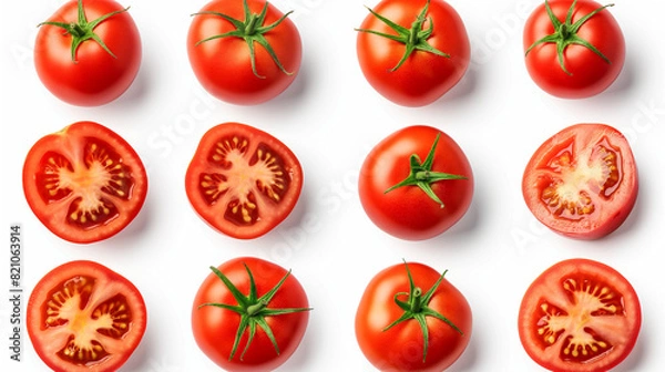 Obraz Collection of fresh tomatoes  on white background. Mockup template for artwork graphic design