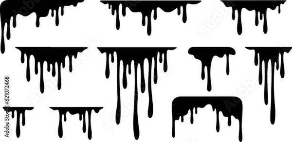 Fototapeta Pixel perfect icon set of ink drop drip oil melting paint liquid dripping stain splash splatter melted sweet dessert. Thin line icons flat vector illustrations isolated on white transparent background