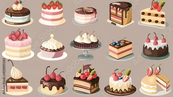 Fototapeta Cake clipart collection, vector, icons isolated on transparent background