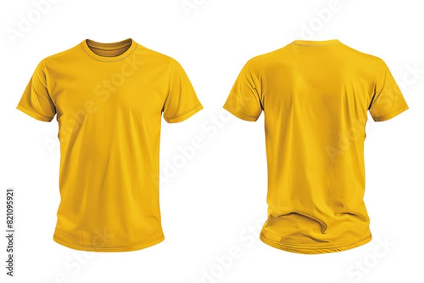 Fototapeta Bright yellow plain t-shirt with transparent background. A plain t-shirt that you can use for design materials. Get this yellow plain t-shirt.