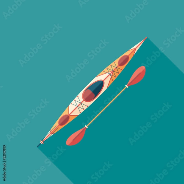 Obraz Kayak and paddle flat square icon with long shadows.