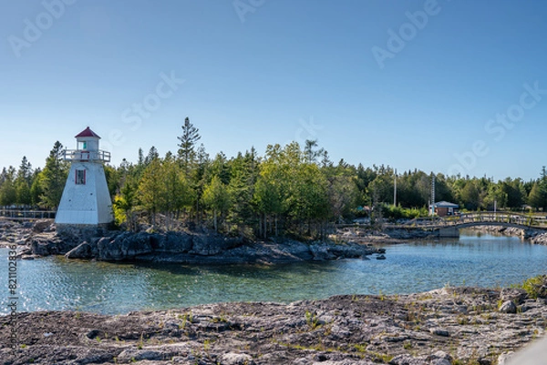 Fototapeta South Baymouth Range Front Lighthouse, located on Manitoulin Island, Ontario, Canada, stands as a maritime sentinel, guiding ships with historical significance.