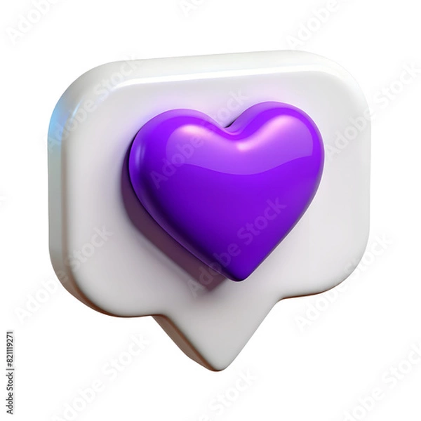 Fototapeta 3D social media online platform concept, purple heart, 3d icon, png