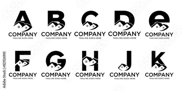 Fototapeta Creative collection of home/home mega real estate logos with abstract initial letters A to Z modern branding. logotype design template inspiration. Black color monogram