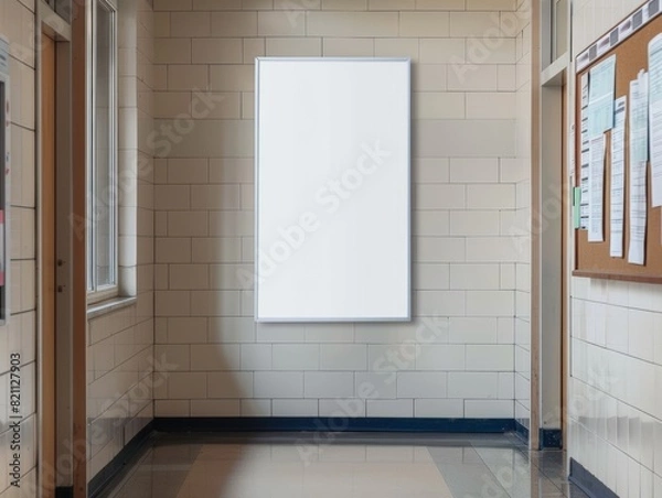 Fototapeta Blank signboard mockup on a school campus bulletin board, display your educational institutions event posters