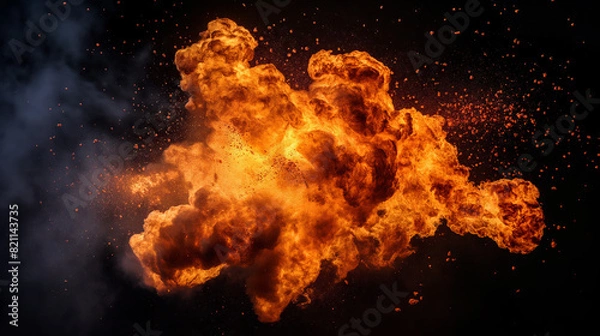 Fototapeta Explosion burst on a black background. Ideal for compositing with another image. The background can be removed with a blending mode like add.