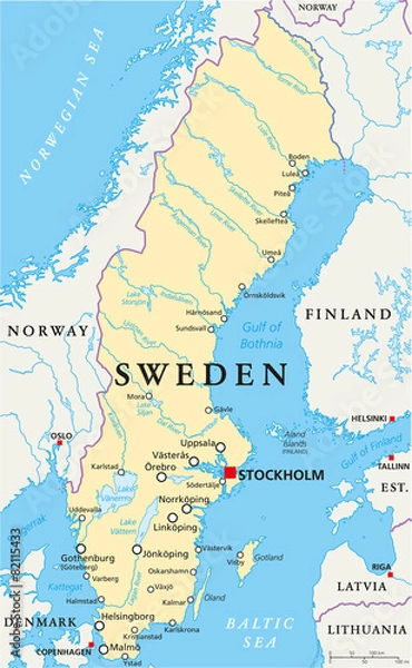 Obraz Polityczna mapa Szwecji