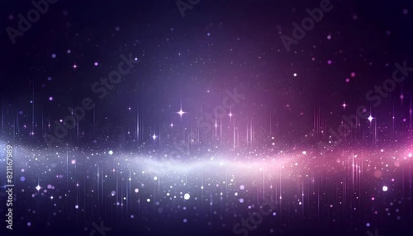 Fototapeta Abstract illustration of a sparkling galaxy with glowing lights and a gradient background in shades of purple and pink.