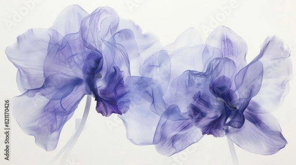 Fototapeta Delicate beauty. Violet orchids with translucent petals isolated on white background. 