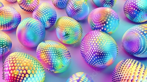 Fototapeta Colorful balls in varied sizes and shades arranged atop a table in an artistic display