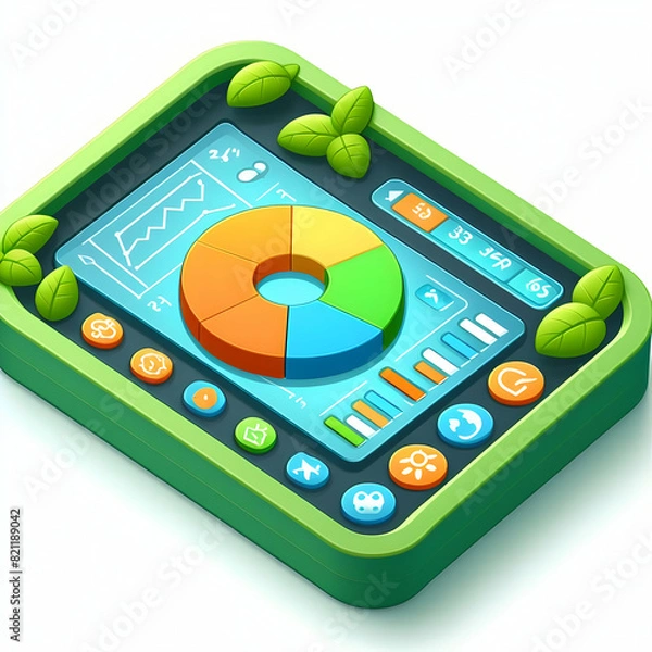 Fototapeta 3D Flat Digital Dashboard with Green Energy Usage Concept   Technology and Sustainability in Environmental Impact Monitoring