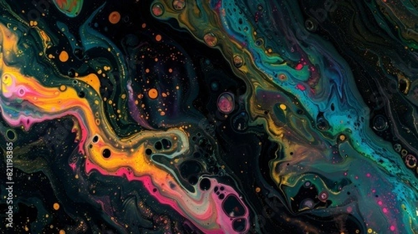 Fototapeta Modern liquid art with glowing tempera colors creating a topographical map effect, abstract and random