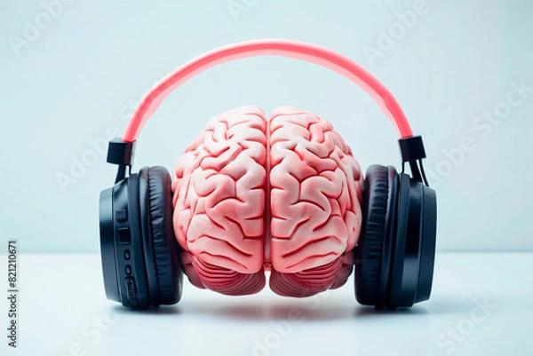 Obraz a model of a brain wearing headphones