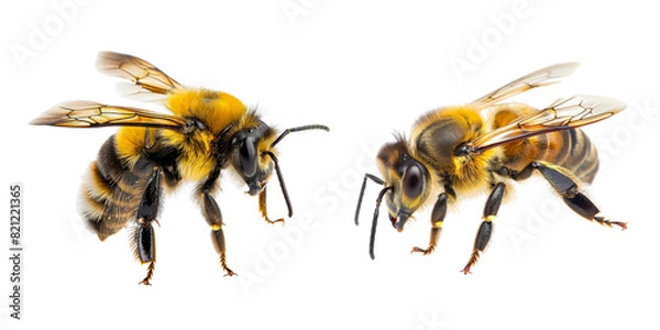 Fototapeta Couple of Honey Bees flying in the air with detail isolated on background, bees insect with macro close up.